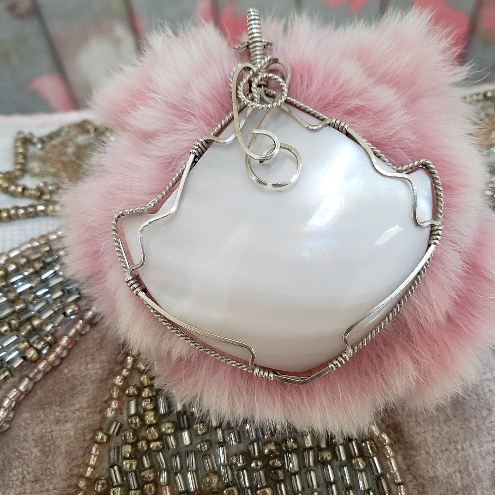Artisan Hand-made Mother of Pearl White Wire-Wrapped Pendant